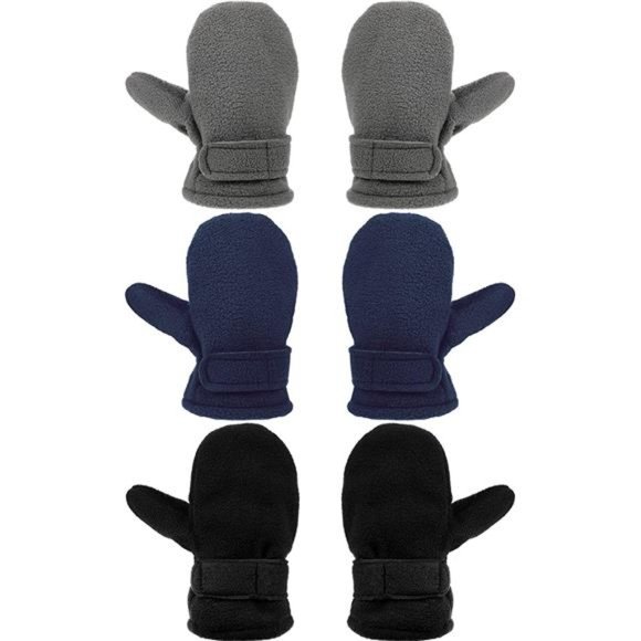3 Pairs Baby Toddler Winter Mittens Warm Fleece Kids Mittens Baby Skiing Gloves